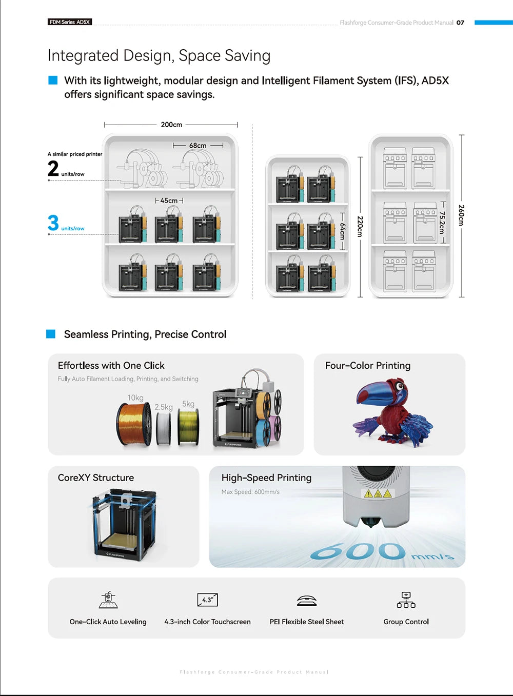 FLASHFORGE AD5X 3d Printer Multi-Color Printing Intelligent Filament System One-Click Auto Leveling Group Control