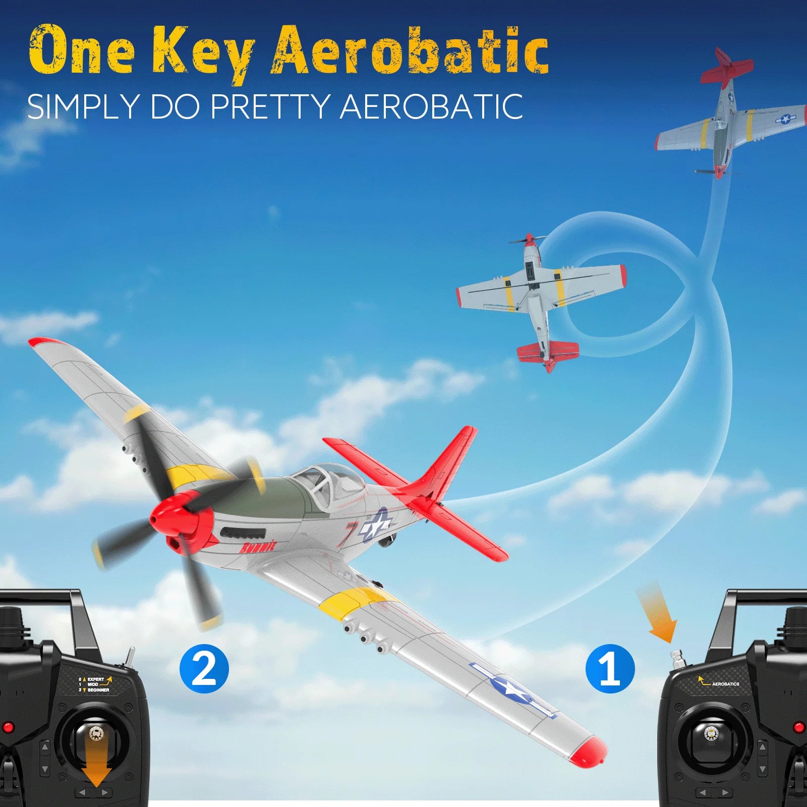 Volantex RC Plane,P-51 Mustang RTF RC Airplane,One-Key Aerobatic, Stable and Safe,Suitable for Outdoor Activity and gifts