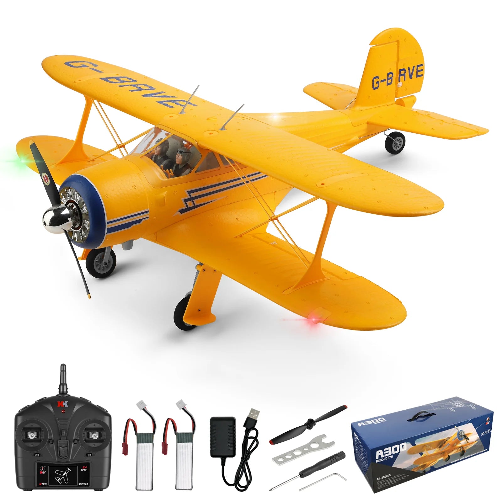 WLtoys A300 4-CH RC Plane, Beechcraft D-17 RC Airplanes with Lights, 6G/3D Brushless RC Planes for adults, Outdoors and Gifts