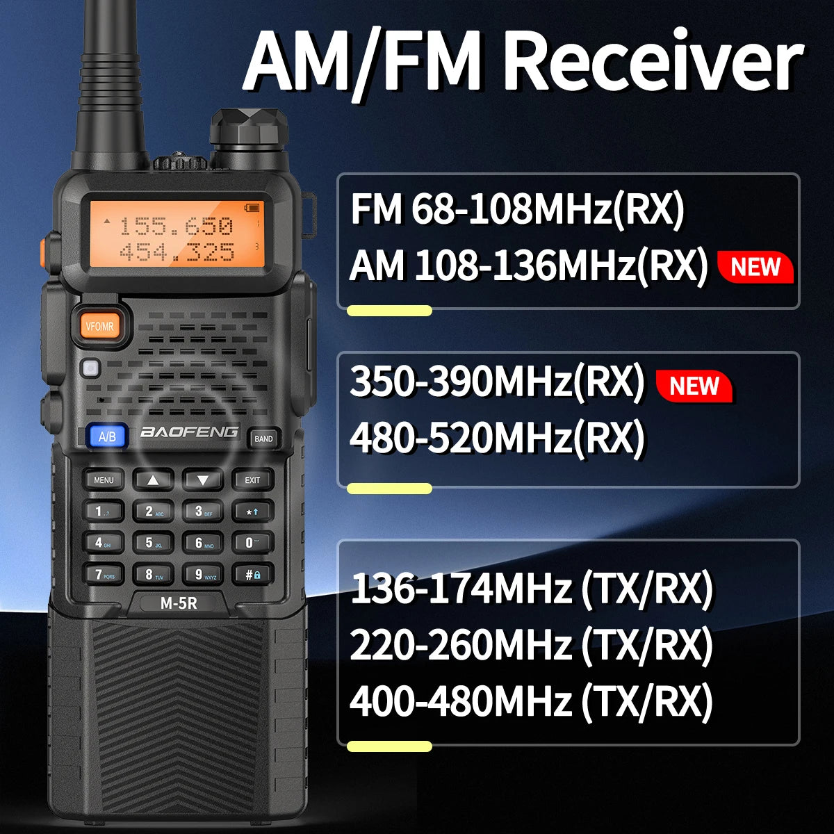 2X M-5R 8W Walkie Talkie 3800mAh Battery Multi Band AM Type-C USB Copy Upgraded UV-5R UV5R Long Range Two Way Ham Radio