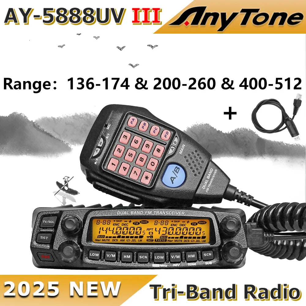 2025 NEW Anytone AT-5888UV III Tri Band Mobile Transceiver 50Watt VHF/220/UHF Car Truck Amateur Radio HAM Two Way Radio