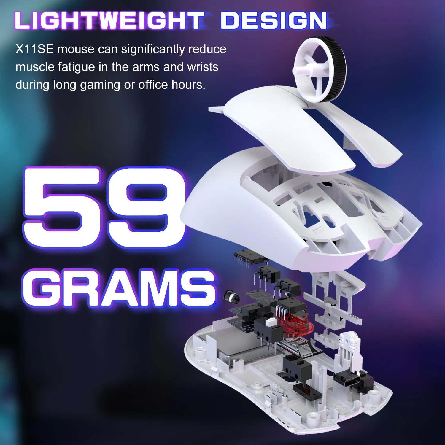 Lightweight Wireless Gaming Mouse, Tri-Mode 2.4G/USB-C Wired/BT, 22K DPI, PAW3311 Optical Sensor, 59g, 5 Prog