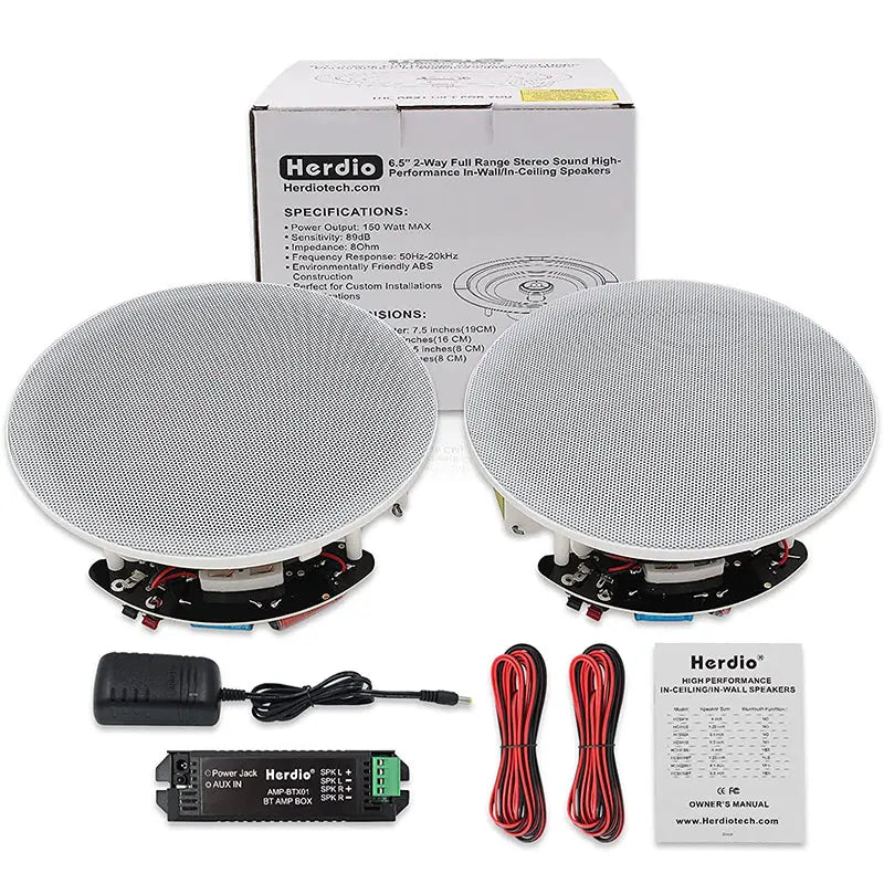 Herdio 6.5 Inch Home Audio 300W Ceiling Bluetooth Speaker HIFI Full Range Stereo System For Indoor Kitchen Bedroom Bathroom