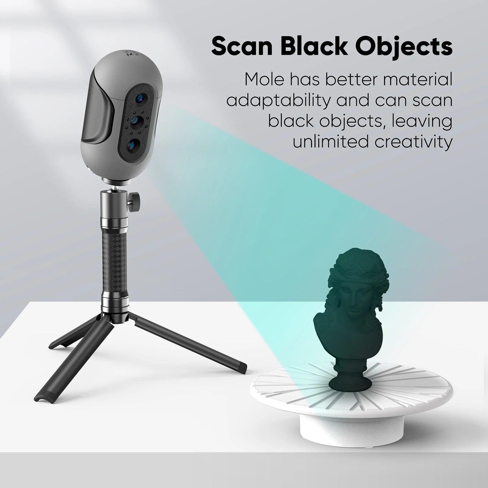 3DMakerpro Mole Handheld 3D Scanner for 3D Printer 0.05mm Accuracy & 0.1mm Resolution 10FPS Scanning Black Objects with Anti-Sha