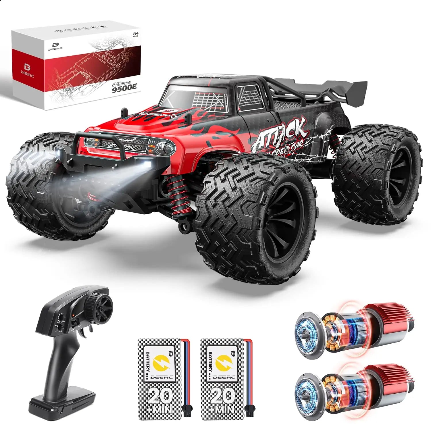 DEERC 9500E 1:16 RC Car: 4x4, 40 KPH, 2.4Ghz, 2 Batteries, Off-Road Monster Truck, Kids/Adults.