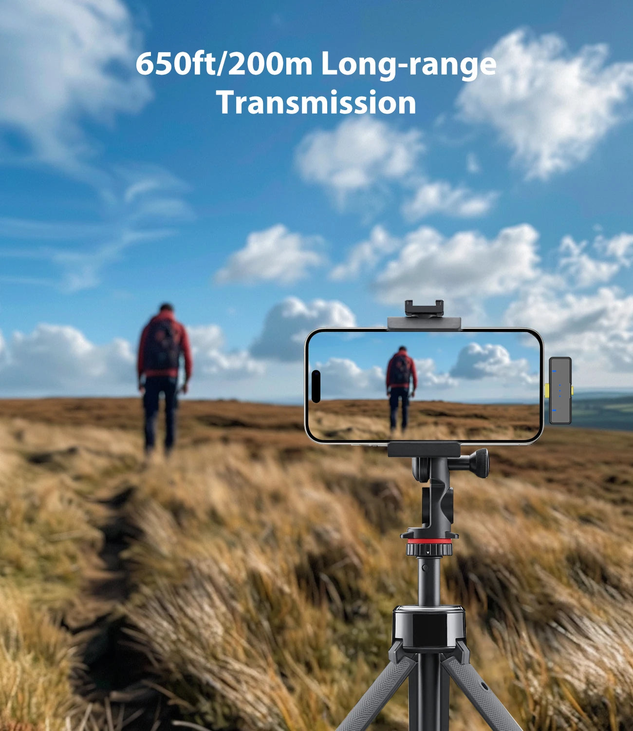 Wireless Lavalier Microphone 200m Pickup 32 Hours Recording For iPhone 15 14 13 /Android/Youtube/Live Streaming Record Interview