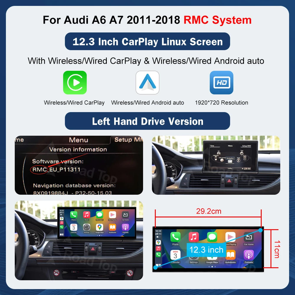 12.3'' Touch Screen Multimedia Display for Audi A6 A7 3G MMI HN+ RMC MHI2011-2018 with Airplay Wireless Carplay And Android Auto