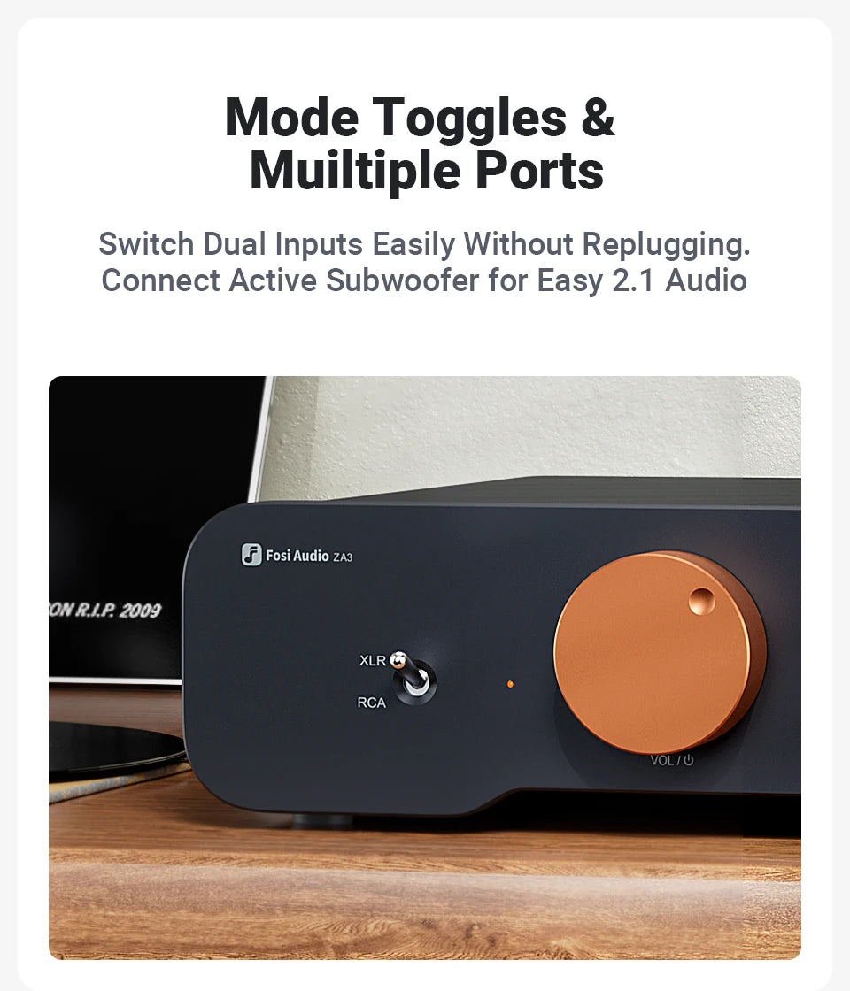 Fosi Audio ZA3 Stereo Power Amplifier TPA3255 Class D HiFi XLR/RCA/Balanced Audio Amp for Passive Bookshelf Speaker With 32V PSU