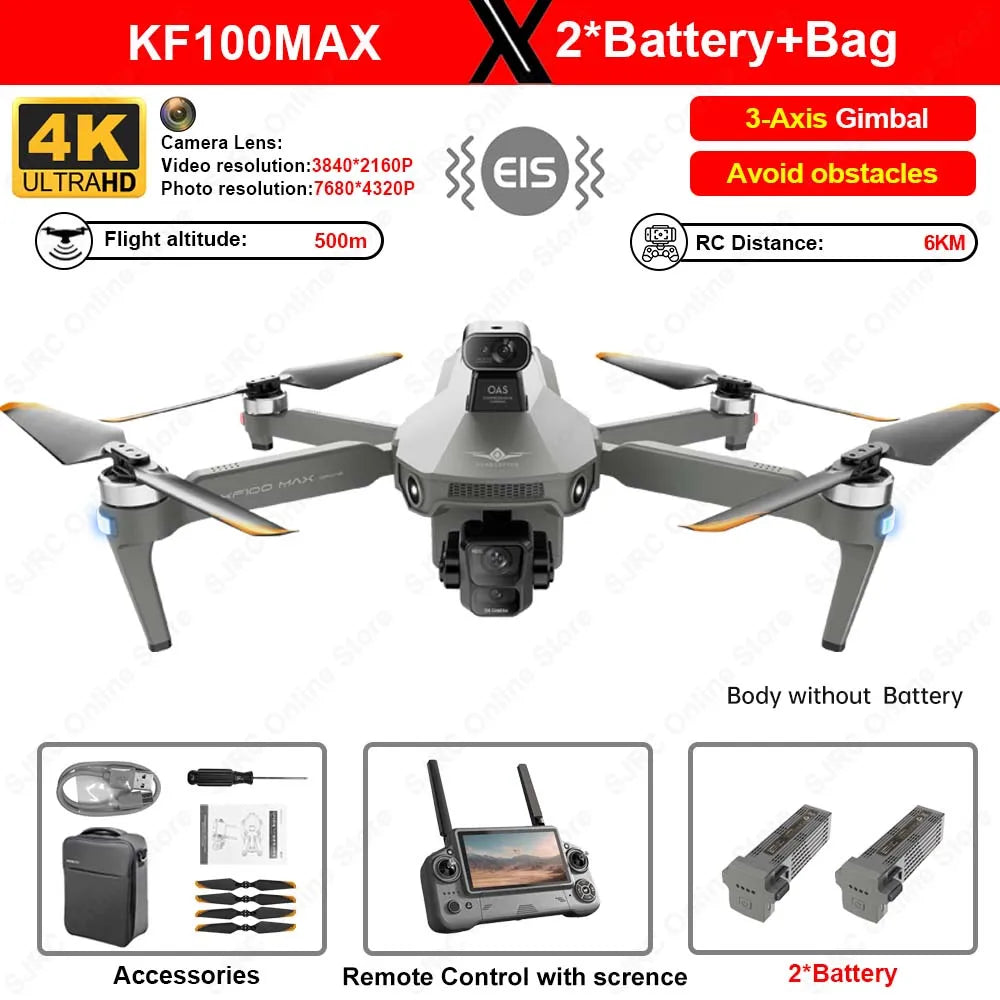 5.5 inch KF100 MAX Large Screen RC Professional GPS Drone With 4K HD Camera 3-Axis Gimbal Brushless For Fishing Drone