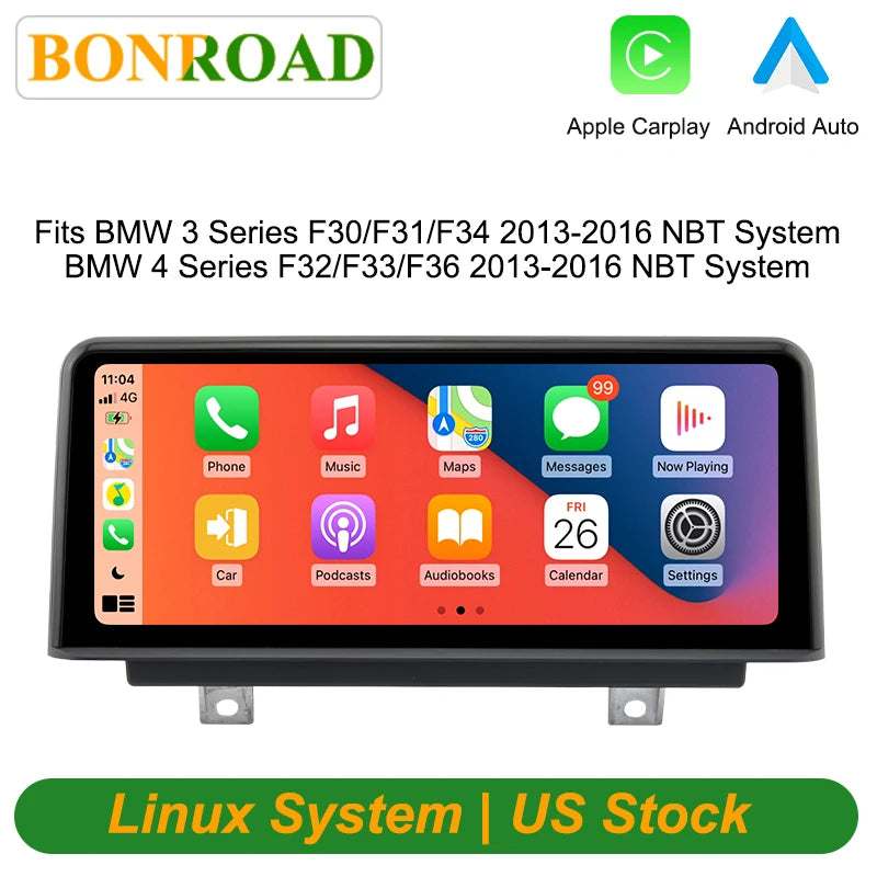 Bonroad 10.25" Wireless Carplay Android Auto Multimedia Display For BMW 3 4 Series F30 F31 F32 F33 F34 F36 NBT Touch Screen