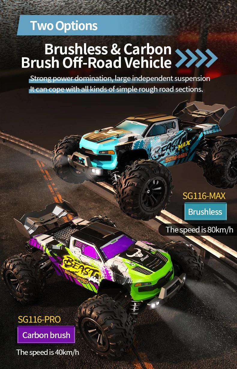 SG116 MAX 1:16 High Speed Drift Racing Car 80KM/H Brushless Motor 4WD SG316 MAX RC Off Road Car Monster Trucks Toy For Kids Gift