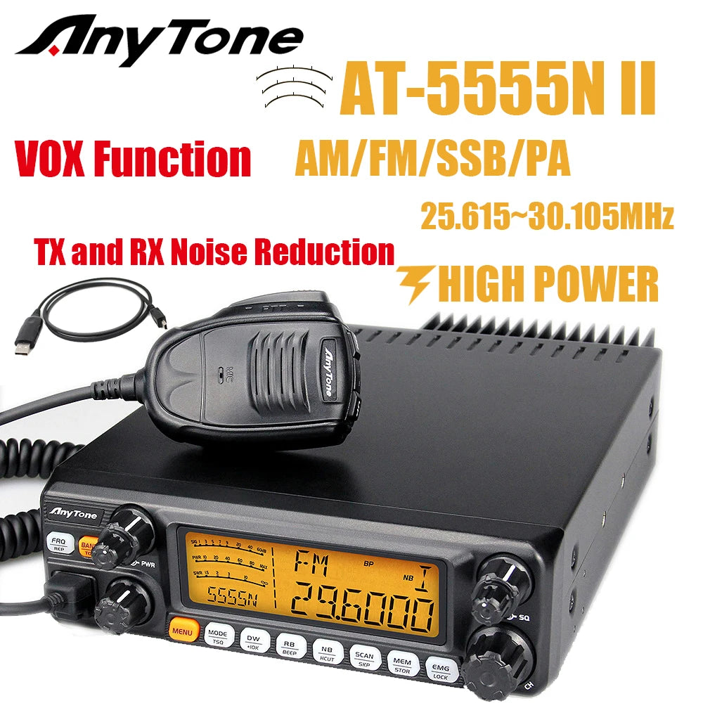 AnyTone AT-5555N II 28.000-29.700MHz 10 Meter Radio 40 Channel Mobile Transceiver AM/FM/SSB/LSB/USB Mode 10 Meter Radio