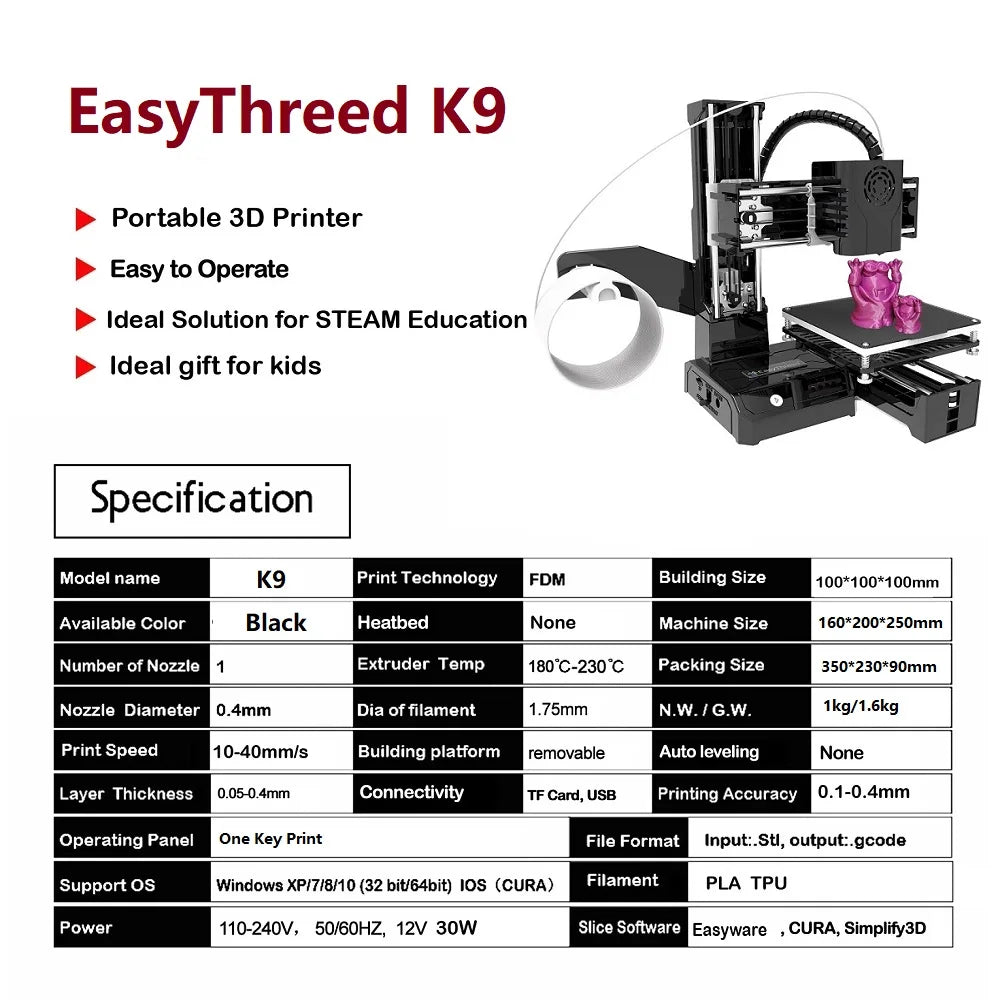 Easythreed 3D Printer K9 Easy To Use One-click Print Mainboard Magnetic Platform Desktop Mini Printer K7 For Beginner Kid Gift