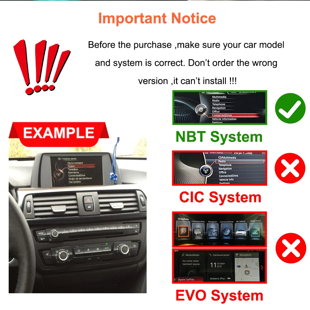 Bonroad 10.25" Wireless Carplay Android Auto Multimedia Display For BMW 3 4 Series F30 F31 F32 F33 F34 F36 NBT Touch Screen