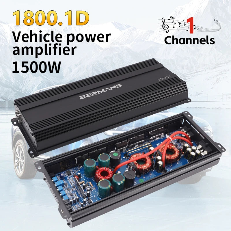 Car Max 1500W single-channel car audio amplifier, low distortion, smooth sound quality, Class D high-power car power amplifier,