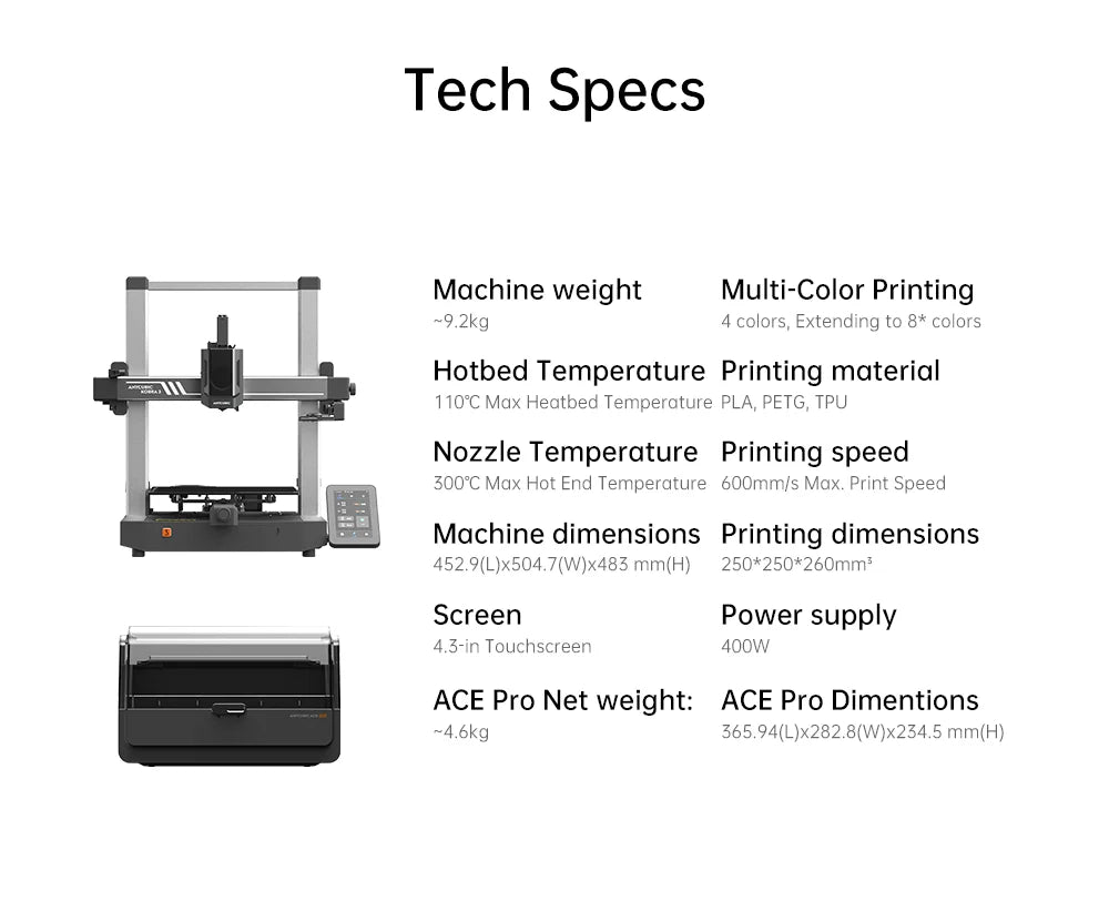 ANYCUBIC K3 Combo AE Version FDM 3D Printer Print in 4 to 8 Color With Max 600mm/s Printing Speed Build Size 250mmx250mmx260mm