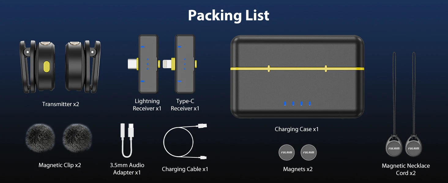Wireless Lavalier Microphone 200m Pickup 32 Hours Recording For iPhone 15 14 13 /Android/Youtube/Live Streaming Record Interview