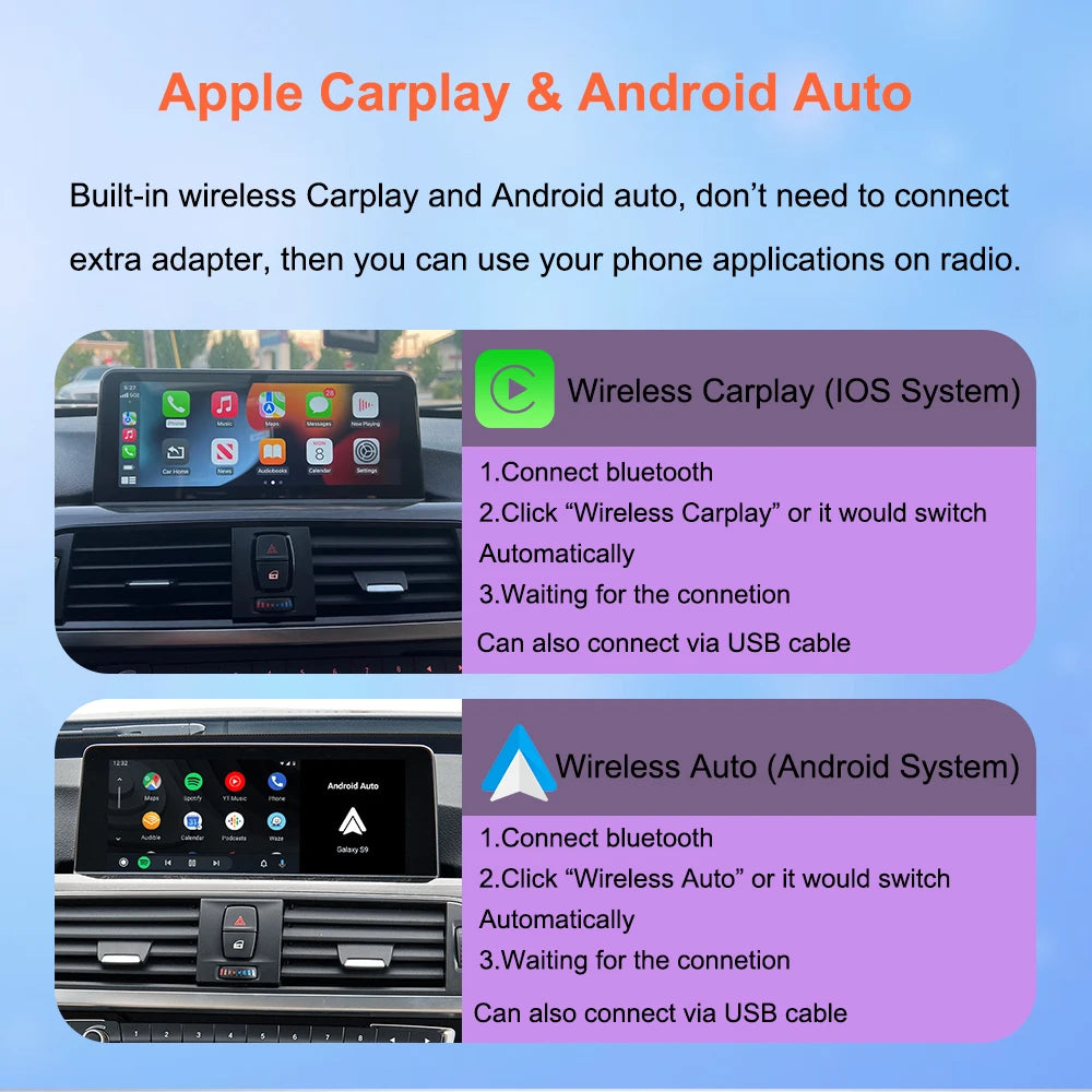 Bonroad 10.25" Wireless Carplay Android Auto Multimedia Display For BMW 3 4 Series F30 F31 F32 F33 F34 F36 NBT Touch Screen
