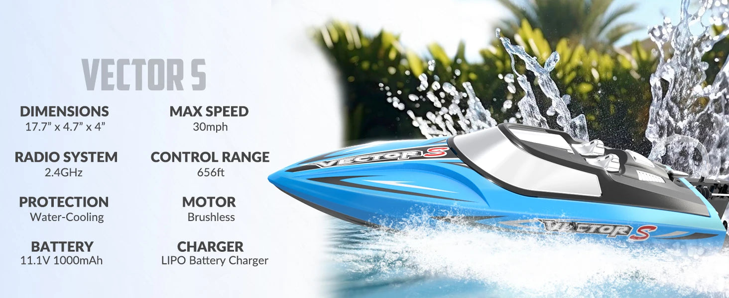 VOLANTEXRC RC Boat Racing High Speed Boat Control 2.4GHZ 48kmh Brushless Auto Self-Righting For Lake/Pool 797-4 With 1 Battery