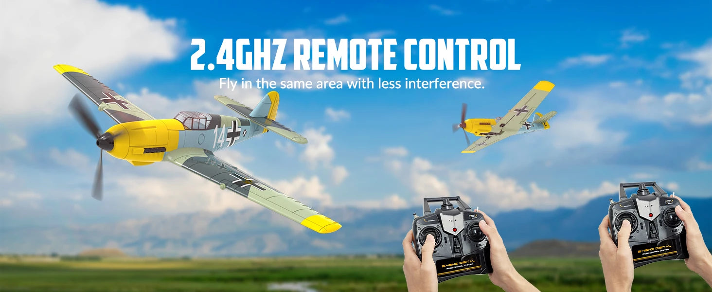 VOLANTEXRC RC Plane, 4 Channel Remote Control Airplane BF109 Fighter RTF with Aileron, Gyro, Aerobatics & 3 Modes Easy to Fly