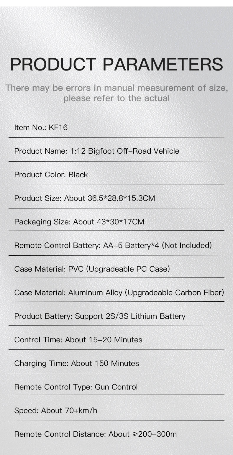 KF16 1:12 High Speed Drift Racing 70KM/H Brushless Motor 4WD 3S 3200mah RC Off Road Car Monster Trucks Toys for For Kids Gifts