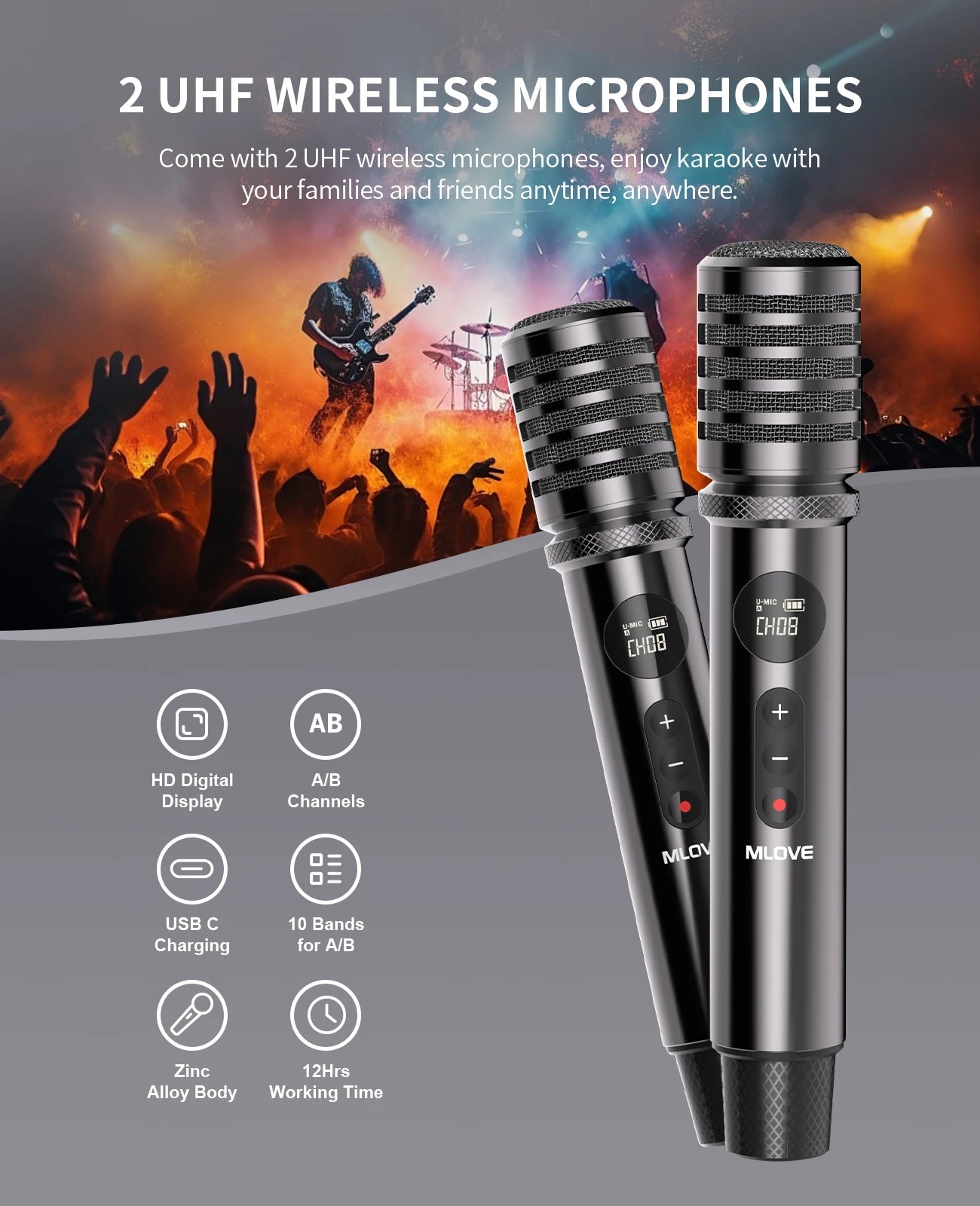 MLOVE D5 Professional Karaoke Machine for Adults with Bluetooth and 2 Wireless Microphones, Portable PA System Speaker, Recordin