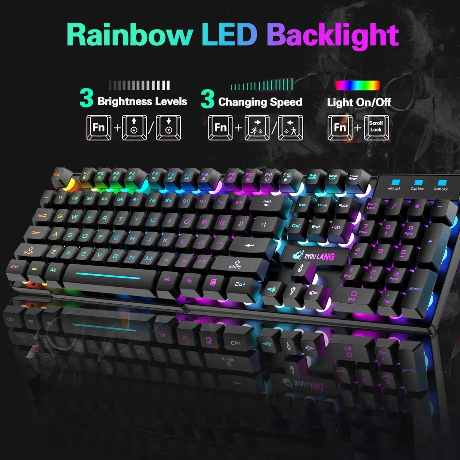 MAMBASNAKE x ZIYOU LANG T3 Wireless Gaming Keyboard and Mouse Combo Rainbow Backlight