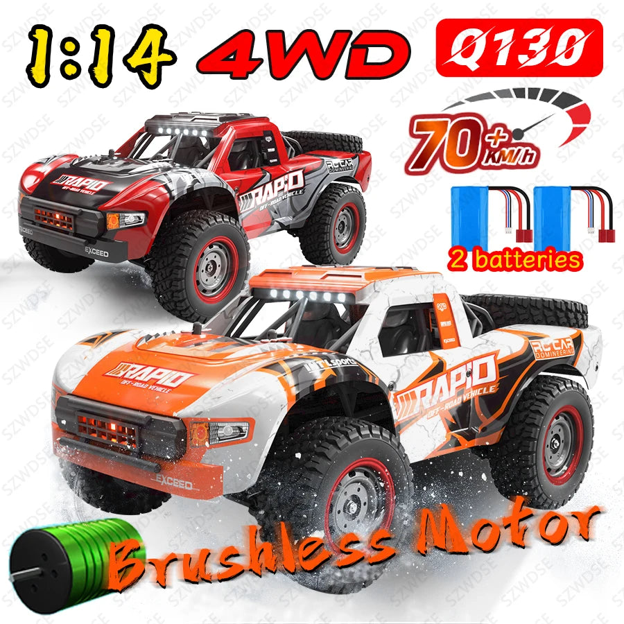 Q130 1/14 Rc Car Off Road With LED 4WD 70km/h High Speed Brushless Motor Monster Truck Desert/Snow Racing Drift Cars Toy for Boy