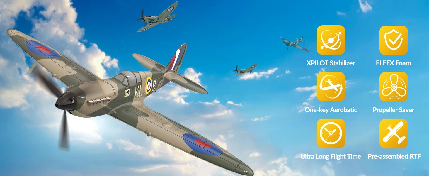 VOLANTEXRC RC Plane Spitefire 400 2.4Ghz 4CH 6-axis Stabilizer System For Beginner Remote Control Airplane 761-12 RTF