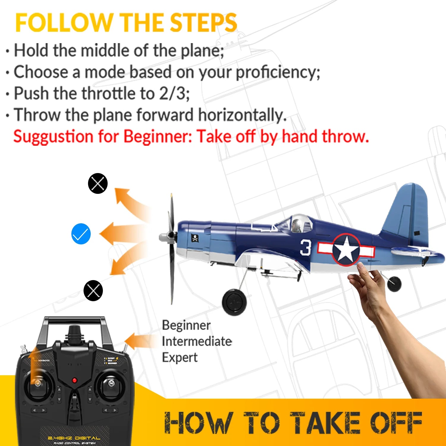 Volantex RC Planes for Adults,4-CH F4U Corsair RC Airplane,One-Key Aerobatic, Stable and Safe,Suitable for Outdoor Activity