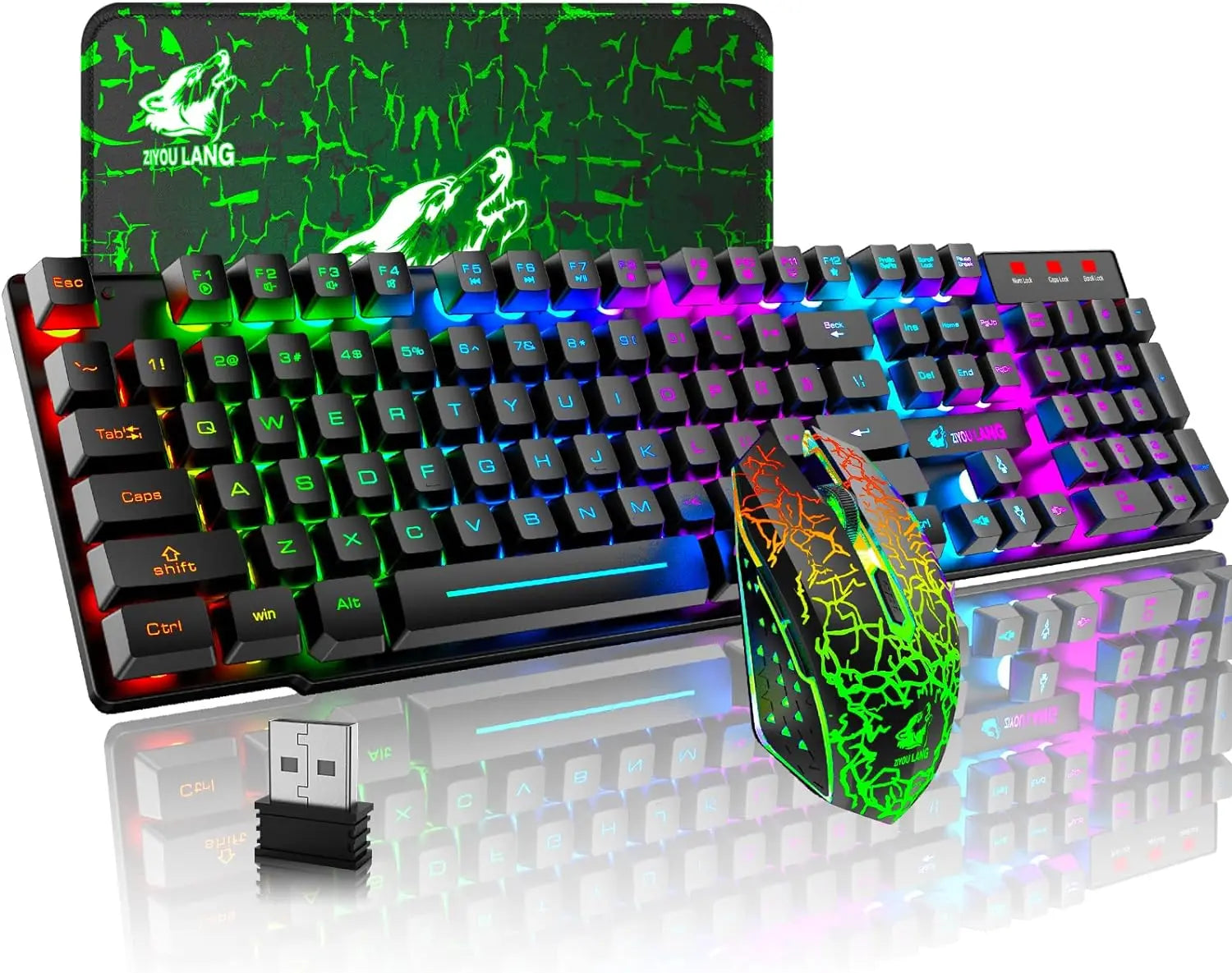 MAMBASNAKE x ZIYOU LANG T3 Wireless Gaming Keyboard and Mouse Combo Rainbow Backlight