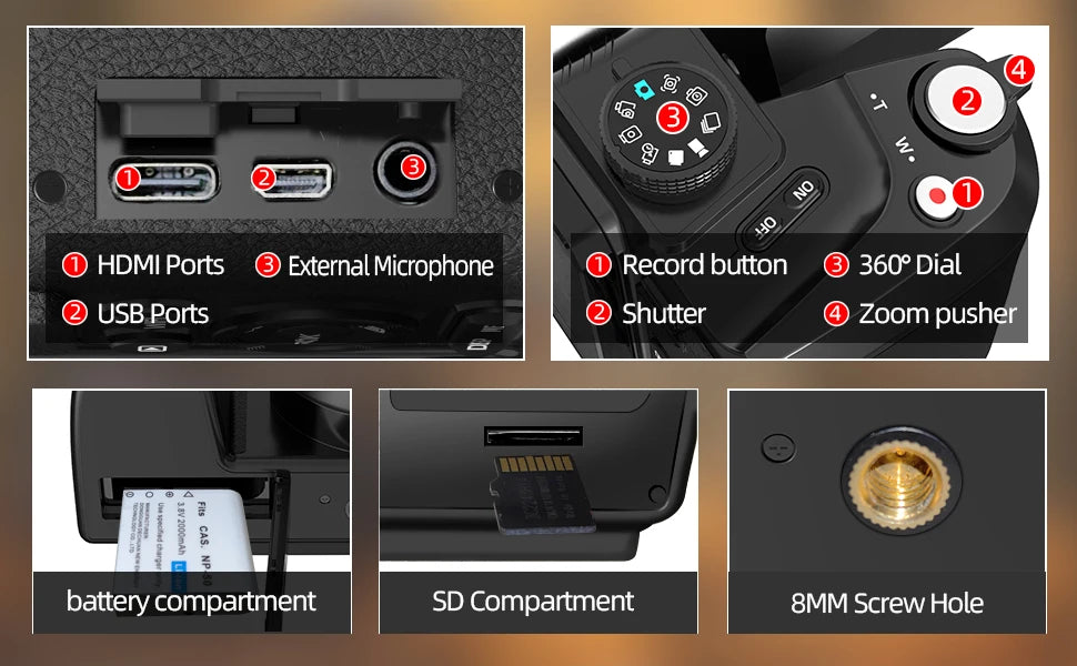 Digital Camera 4K 64MP 16X flip camera suitable for YouTube, suitable for photography beginners easy to learn and operate camera