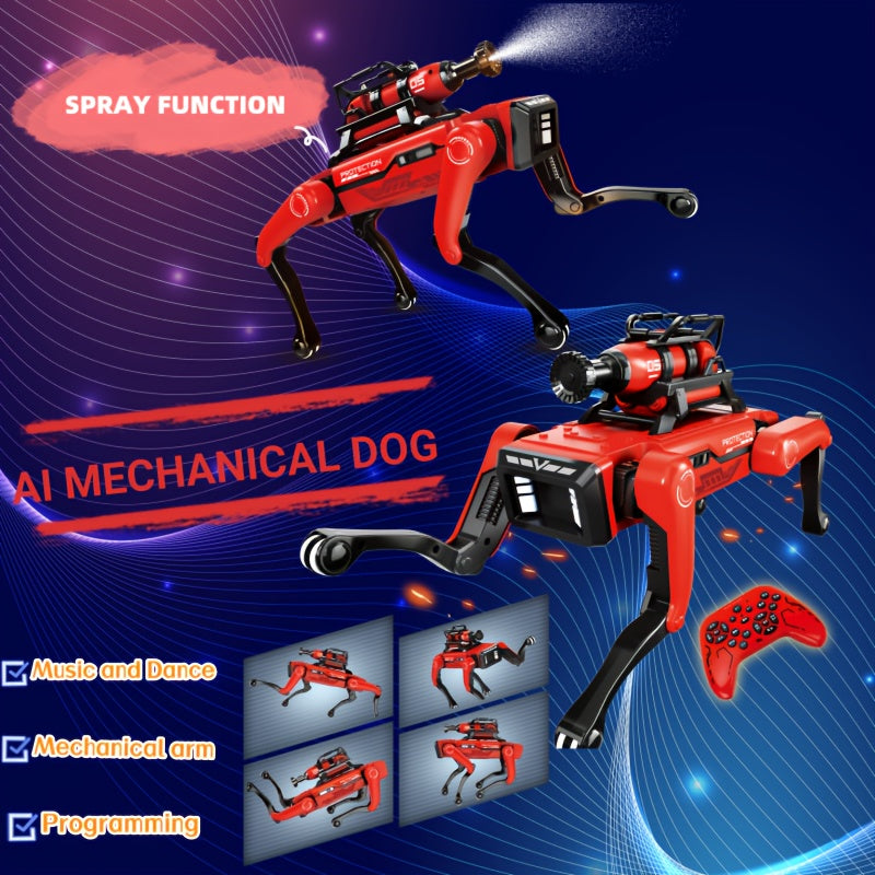 Red intelligent robot dog: voice commands respond in seconds, interactive play is super intimate, and it can keep jumping with music! The mechanical arm is flexible and has a cool spray function. Children have fun, which is s