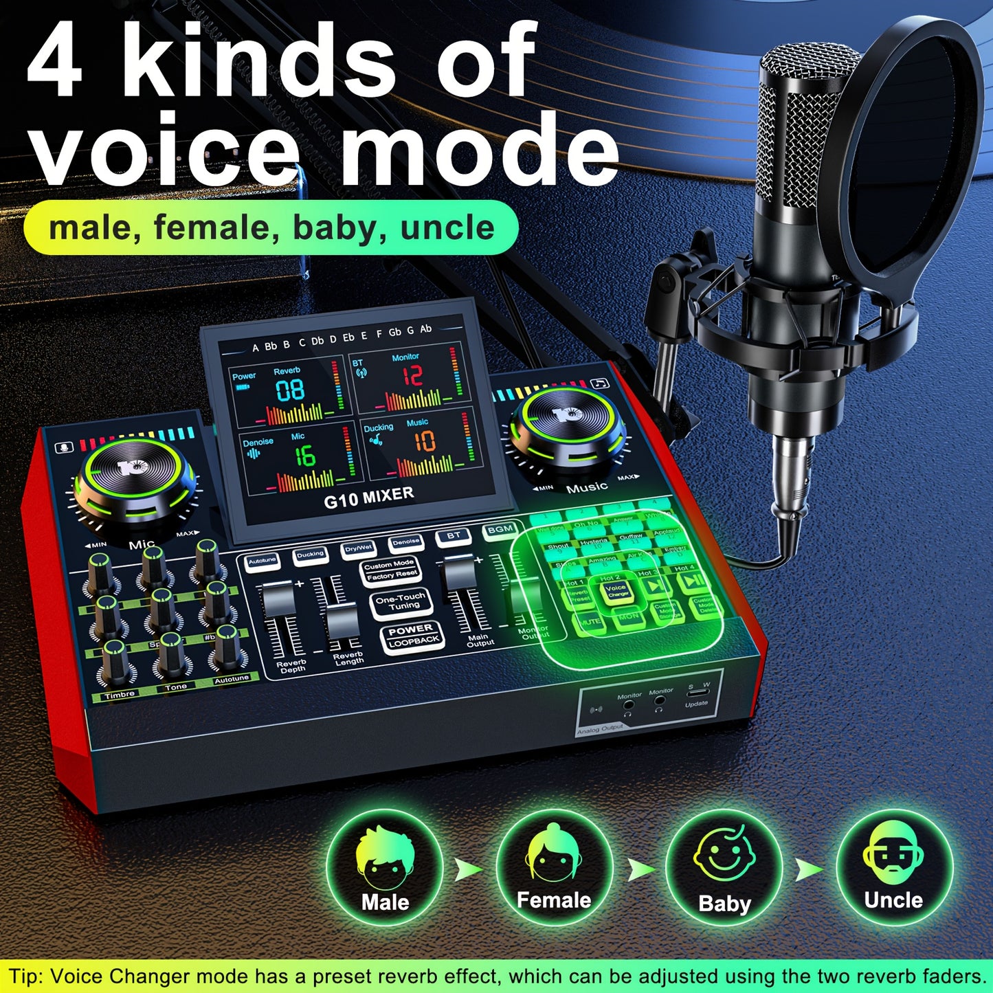 This Mic Mixer Set Podcast Influencer KOL Singing Gaming DJ Mixing Station Controller Equipment Studio Professional Recording Electronic Music Mixer Power Karaoke Machine Available Dynamic Condenser Wired Microphone Portable