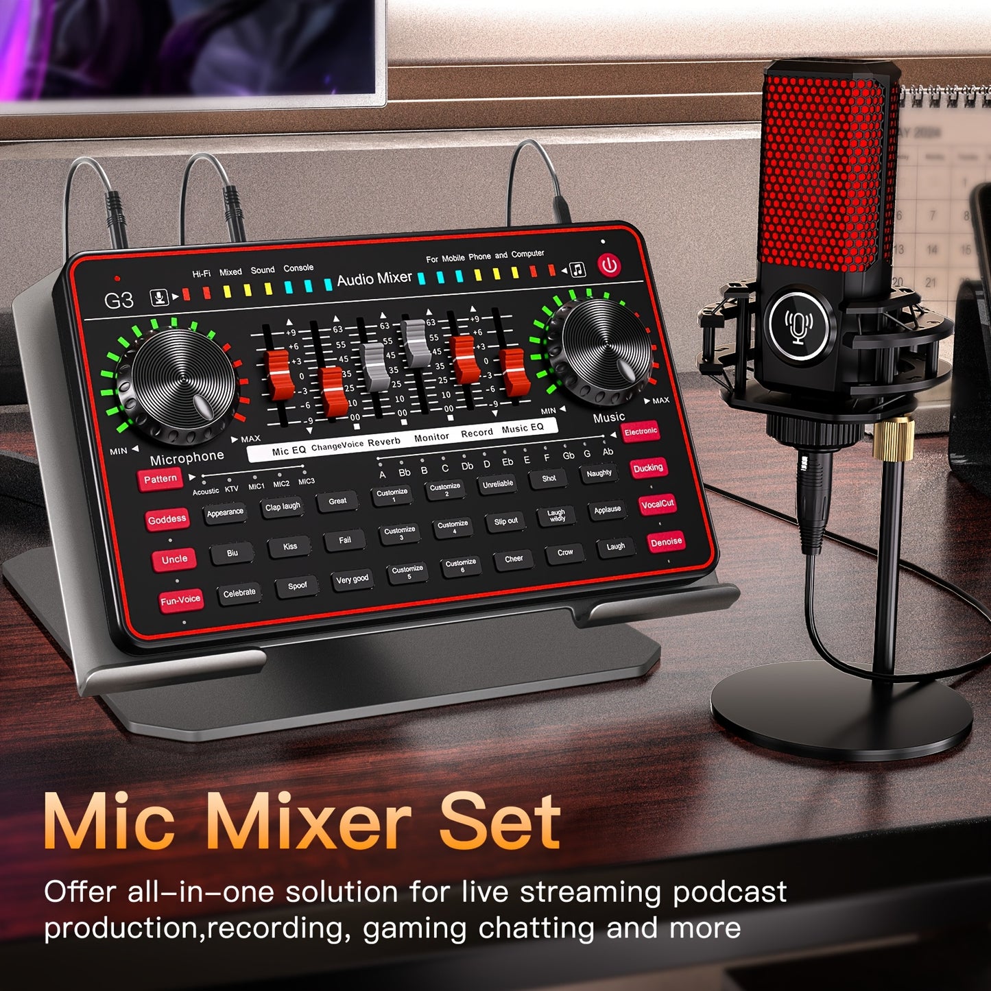 G3 Podcast Influencer KOL, Singing Gaming DJ Mixing Station Controller Equipment, Studio Professional Recording, Electronic Music Mixer Power Conditioner Karaoke Machine, Available Dynamic Condenser Wireless Microphone Portab