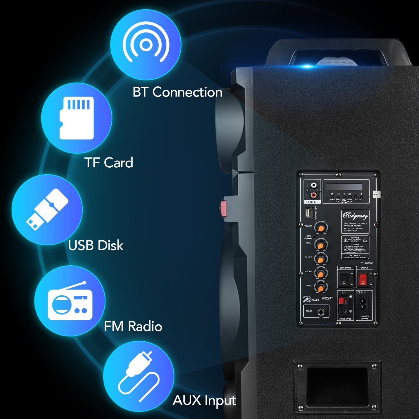 Sound Portable Party Bluetooth Speakers Loud Sound Powerful, DJ Sound Stereo Loud Bass Karaoke Machine with Sound Reactive Party Lights, USB/SD Input and Telescopic Pull Rod, Remote Control