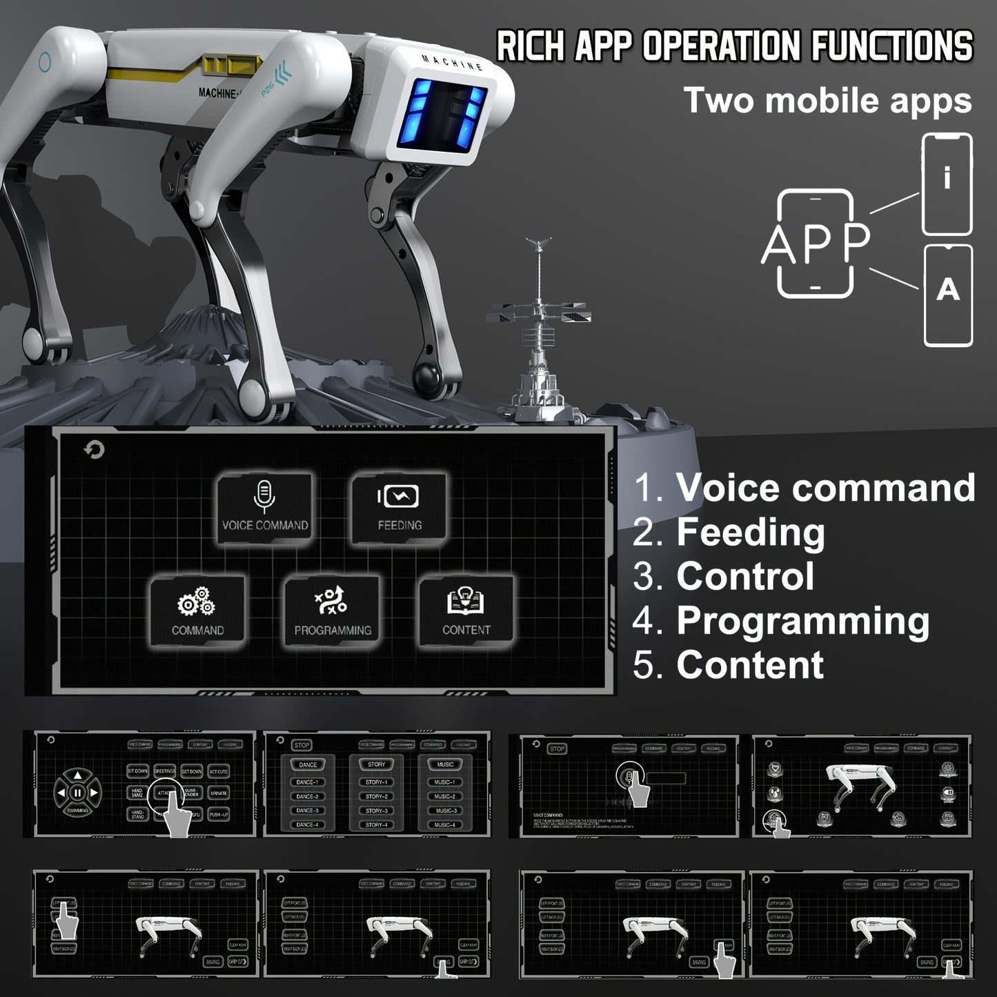 Programmable Wireless Remote Control Robot Dog - 25M Ultra-Long Range, Voice Command & APP Interaction, Multi-Action Modes (Dance/Kungfu/Feeding) For Indoor/Outdoor Play