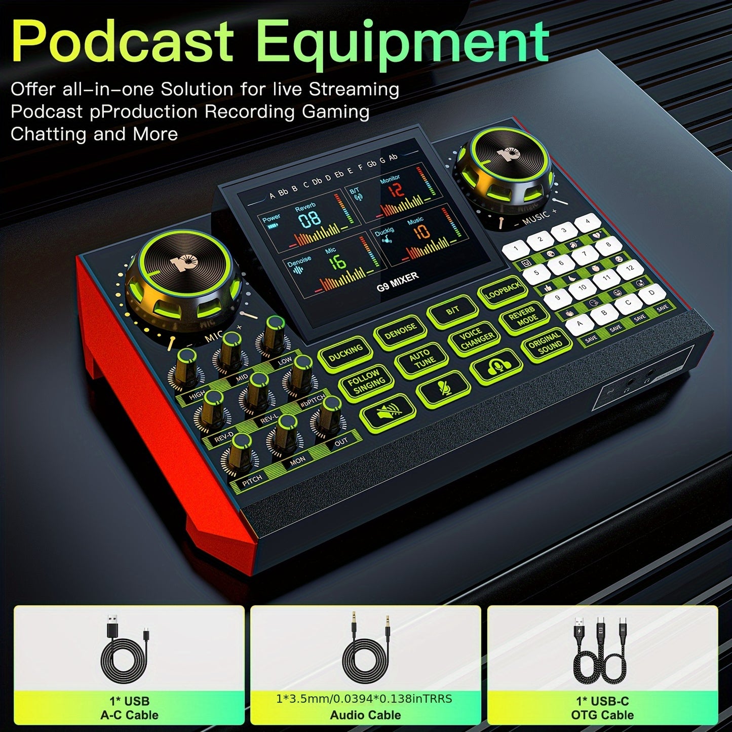 This Mic Mixer Set Podcast Influencer KOL Singing Gaming DJ Mixing Station Controller Equipment Studio Professional Recording Electronic Music Mixer Power Karaoke Machine Available Dynamic Condenser Wired Microphone Portable