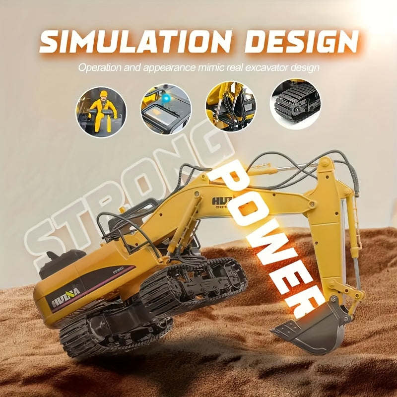 1:14 Scale Three-in-One Remote Control Excavator Toy, 15 Channels, Equipped with Metal Shovel, Drill and Claw Construction Toy, USB Rechargeable Dual Batteries, 2.4GHz Wireless Key Control, Perfect Ideal Gift