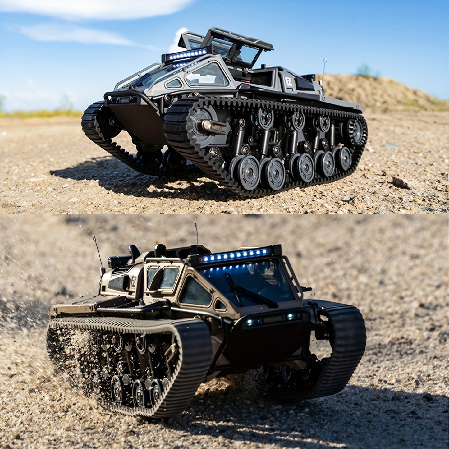 RC Tracked Tank With Full-Proportional Remote Control Car Powerful Offroad For All Terrains With Led Lights And Alloy Door Open Model Military War Car Vehicle Gift For Kids With 2 Batteries